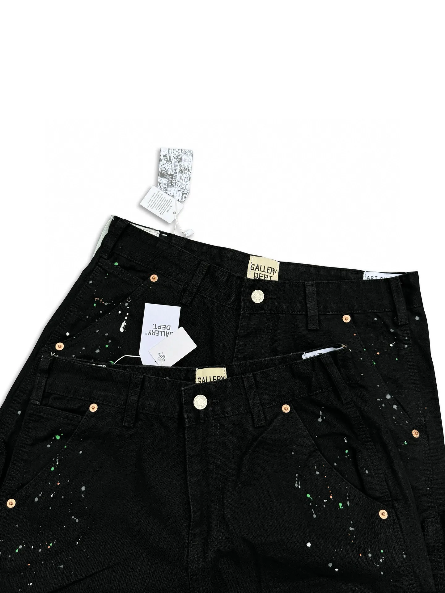 -Size upper body P220#G33 GALLERY DEPT. Spliced ​​washed retro jeans for men and women, high street splash-ink pants, micro-flared casual trousers, trendy couple, same style. Color: black. Size: S-XXL (corresponding to 28-36)